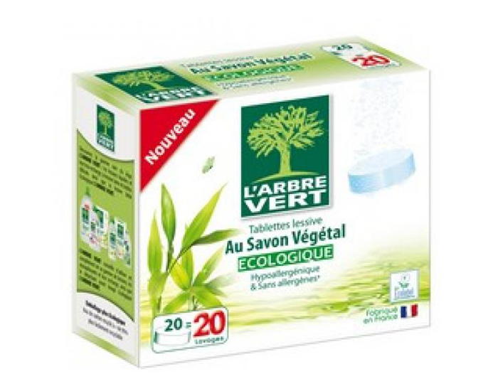 L'ARBRE VERT Tablettes Lessive au Savon Vgtal - 20 doses