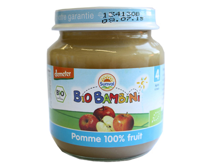 SUNVAL Petit Pot Bio 100% Fruits - Pomme - 4 mois - 125 g
