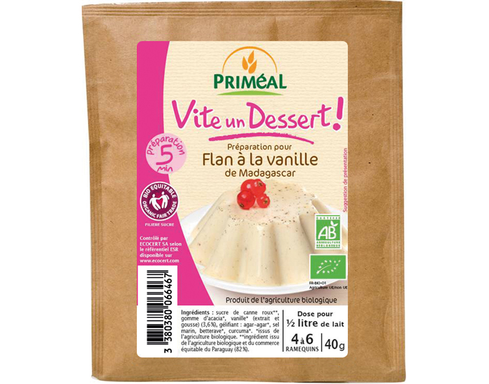 PRIMEAL Vite Un Dessert - Flan  la Vanille de Madagascar - 40 g