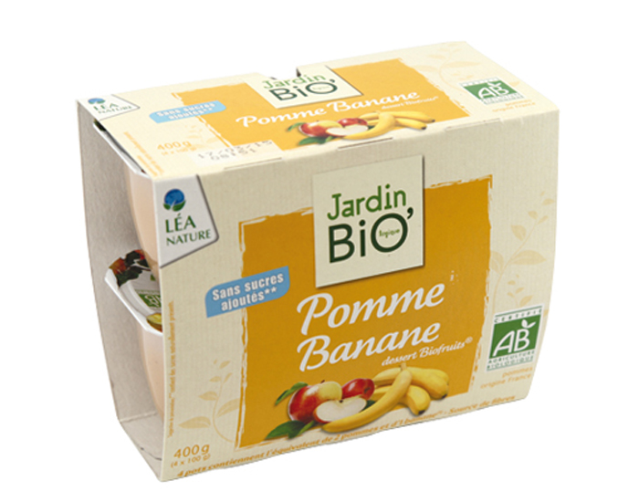 JARDIN BIO Dessert Biofruits - Pomme Banane - 4 x 100 g