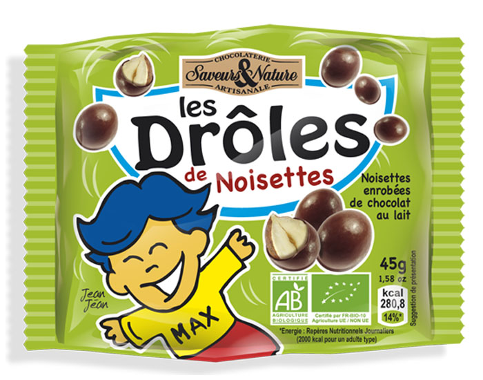 Drles de Noisettes Toastes Enrobes de Chocolat au Lait - 45 g