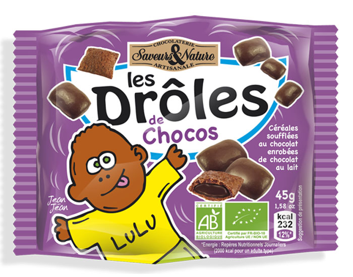 Drles de Chocos Fourrs au Chocolat et Enrobs de Chocolat au Lait - 45 g
