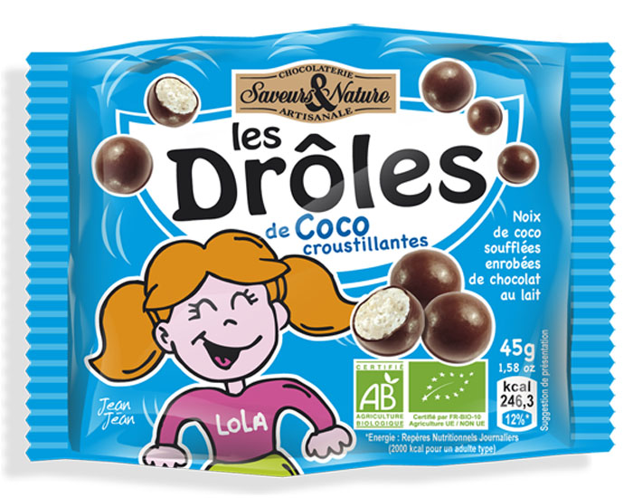 Drles de Coco Croustillantes Enrobes de Chocolat au Lait - 45 g