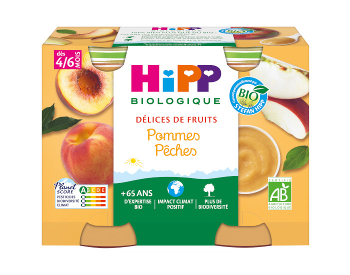 HIPP Dlices de Fruits - 2 x 190g Pommes - Pches - 4 M