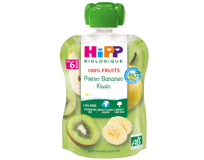 HIPP Gourde 100% Fruits - Ds 6 Mois - 90g Poire Banane Kiwi