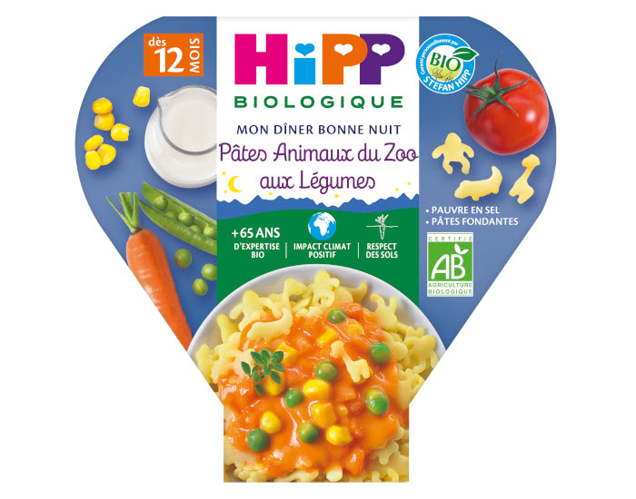 HIPP Mon Dner Bonne Nuit - Assiette 230g - Ds 12 mois Animaux du Zoo aux Lgumes