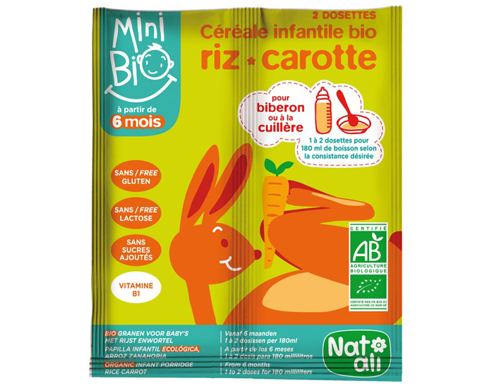 NAT-ALI Mini Bio Crales Infantiles Riz Carotte - 2 x 8 g
