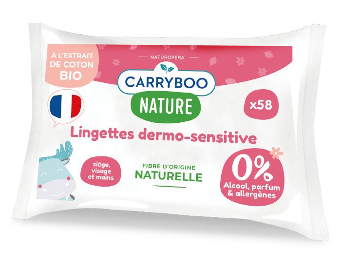 CARRYBOO Lingettes Dermo-Sensitives  l'Extrait de Coton Bio