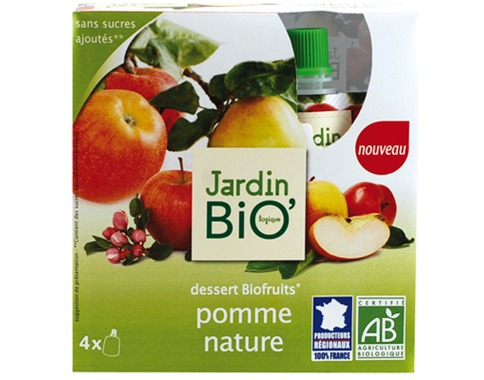 JARDIN BIO Dessert Biofruits Pomme Nature - 4 x 90g