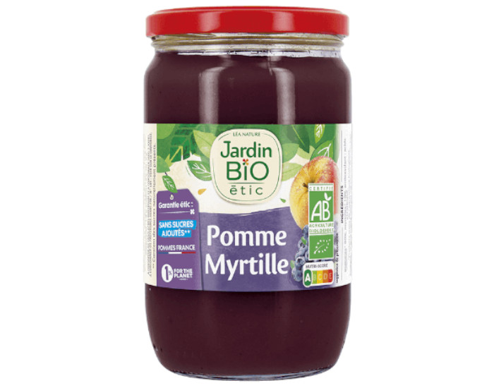 JARDIN BIO Compote Familiale Biofruits Pomme Myrtille - 680 g (1)