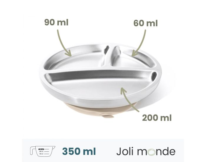 JOLI MONDE Assiette Inox  Ventouse & Compartiments - Sable (1)