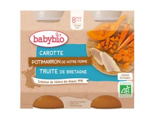 BABYBIO Petits Pots Menu du Jour - 2x200g - Ds 8 mois Carotte des Landes, Potimarron & Truite - 8 mois