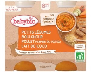 BABYBIO Petits Pots Menu du Jour - 2x200g - Ds 8 mois Boulghour, Poulet fermier, Lait de coco - 8 mois