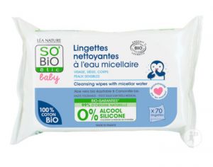 SO'BIO Baby Lingettes Nettoyantes  l'Eau Micellaire - 70 lingettes