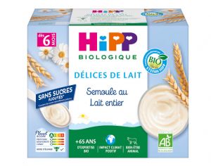 HIPP Semoule au Lait entier Coupelles - 4 x 100g Vanille - Ds 6 mois