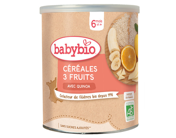 BABYBIO Crales Instantanes aux 3 Fruits/Quinoa - 220g - ds 6 mois