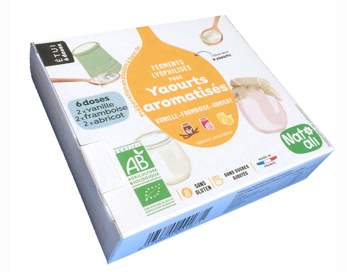 NAT-ALI Ferments pour Yaourts Aromatiss - Vanille-Framboise-Abricot - 6x6g