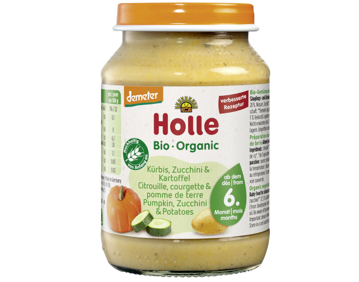 HOLLE Petit Pot Lgume - 125 ou 190 g Courgette - Citrouille - Pomme de Terre - 6M
