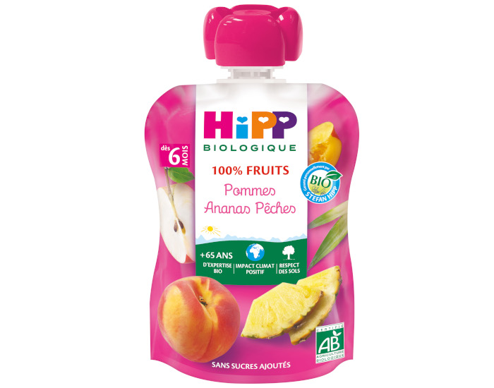HIPP Gourde 100% Fruits - Ds 6 Mois - 90g Pomme Ananas Pche
