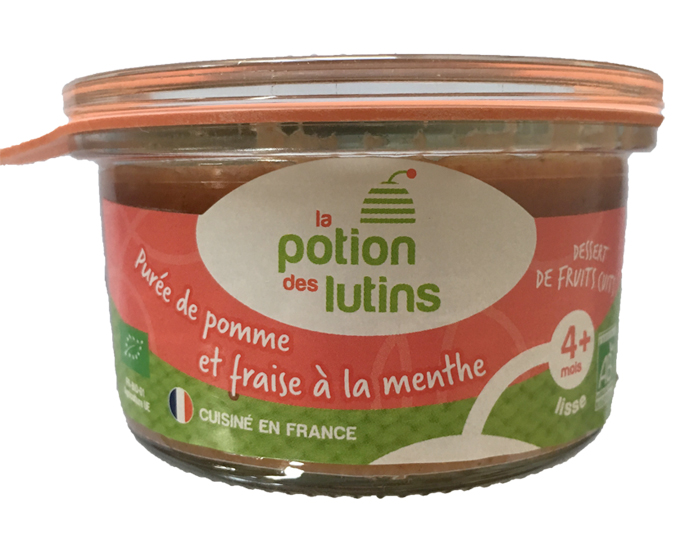 LA POTION DES LUTINS Petite Pure de Pomme Fraise et Pointe de Menthe - 100g - Ds 4 mois