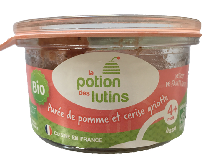 LA POTION DES LUTINS Petite Pure de Pomme et Cerise Griotte bio - 100g - Ds 4 mois