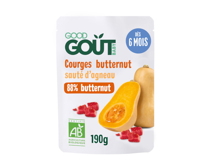 GOOD GOUT Petit Plat Bb Courges Butternut Saut d'Agneau - 190g - Ds 6 mois