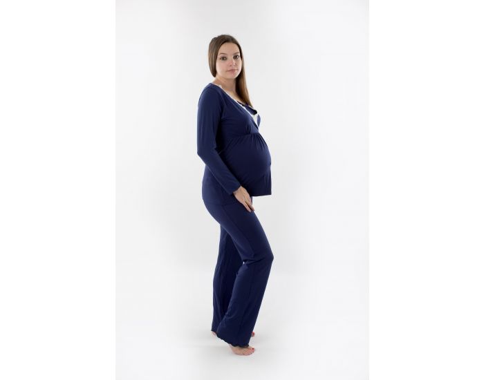 BOGEMA Haut de pyjama de grossesse et d'allaitement Manches longues Bleu nuit (1)