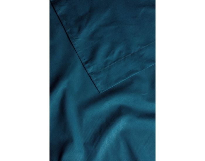 KADOLIS Drap Plat en Coton Bio Uni Adulte - Bleu Nuit 240 x 300 cm (1)