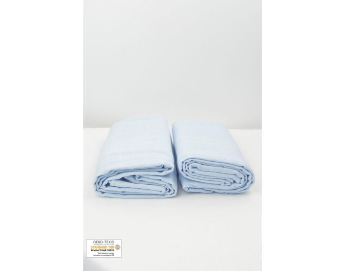 KADOLIS Lot de 2 Maxi Langes 100% Coton Bio Imprims Etoiles Bleu Ciel (6)