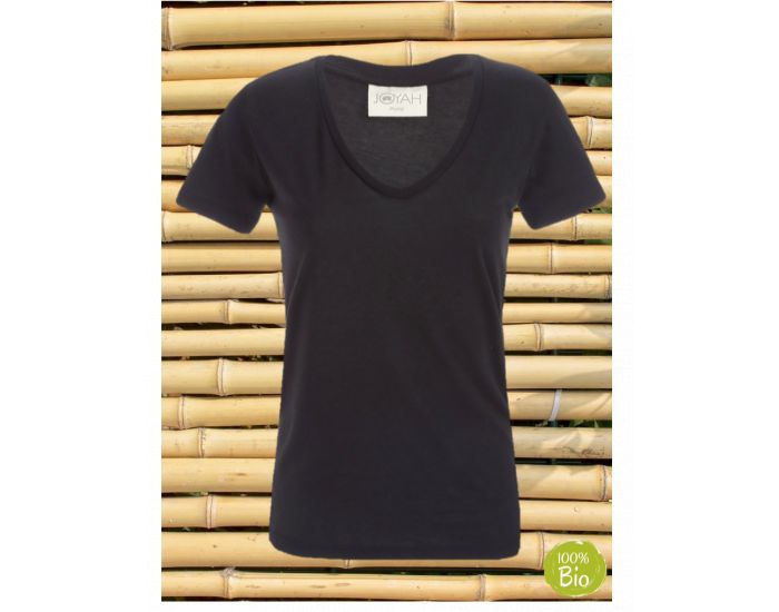 JOYAH T-shirt Femme Col V en Bambou - Noir (1)
