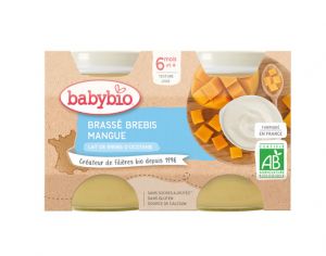 BABYBIO Petits Pots Brasss Lacts - 2 x 130 g - Ds 6 mois Brebis Mangue
