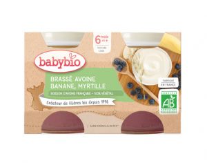 BABYBIO Petits Pots Brasss Vgtaux - 2 x 130 g - Ds 6 mois Avoine Banane Myrtille
