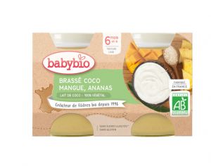 BABYBIO Petits Pots Brasss Vgtaux - 2 x 130 g - Ds 6 mois Coco Mangue Ananas