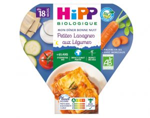 HIPP Assiette Mon Diner Bonne Nuit - 200, 230g ou 260g Petites Lasagnes aux lgumes - 18M