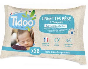 TIDOO Lingettes Compostables  l'Eau Pure - 58 lingettes