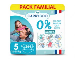 CARRYBOO Couches cologiques Non Irritantes - Lot x6 T5 / 12-25kg / LotX6 /264 couches
