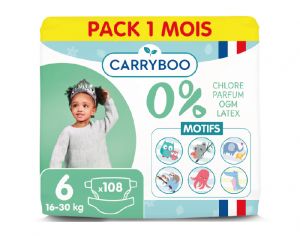 CARRYBOO Couches cologiques Non Irritantes - Lot x3 T6 / 16-30kg /108 couches