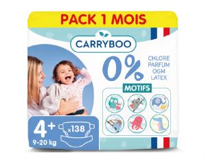 CARRYBOO Couches cologiques Non Irritantes - Lot x3 T4+ / 9-20kg /138 couches