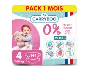 CARRYBOO Couches cologiques Non Irritantes - Lot x3 T4 / 7-18kg /144 couches
