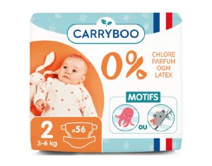 CARRYBOO Couches cologiques Non Irritantes T2 / 3-6 kg / 56 couches