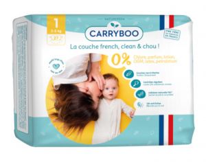 CARRYBOO Couches cologiques Non Irritantes T1 / 2-5 kg / 27 couches