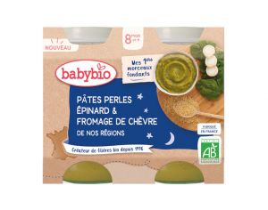 BABYBIO Petits Pots Bonne Nuit - 2x200g - Ds 6 mois Ptes Perles - Epinard & Fromage de Chvre - 8M