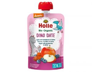 HOLLE Gourde Dino Date - Pomme Myrtille Datte - 100 g - Ds 6 mois