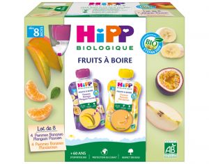 HIPP Gourdes Fruits  boire Multipack 2 Varits - 8 x 90 ml - Ds 8 mois